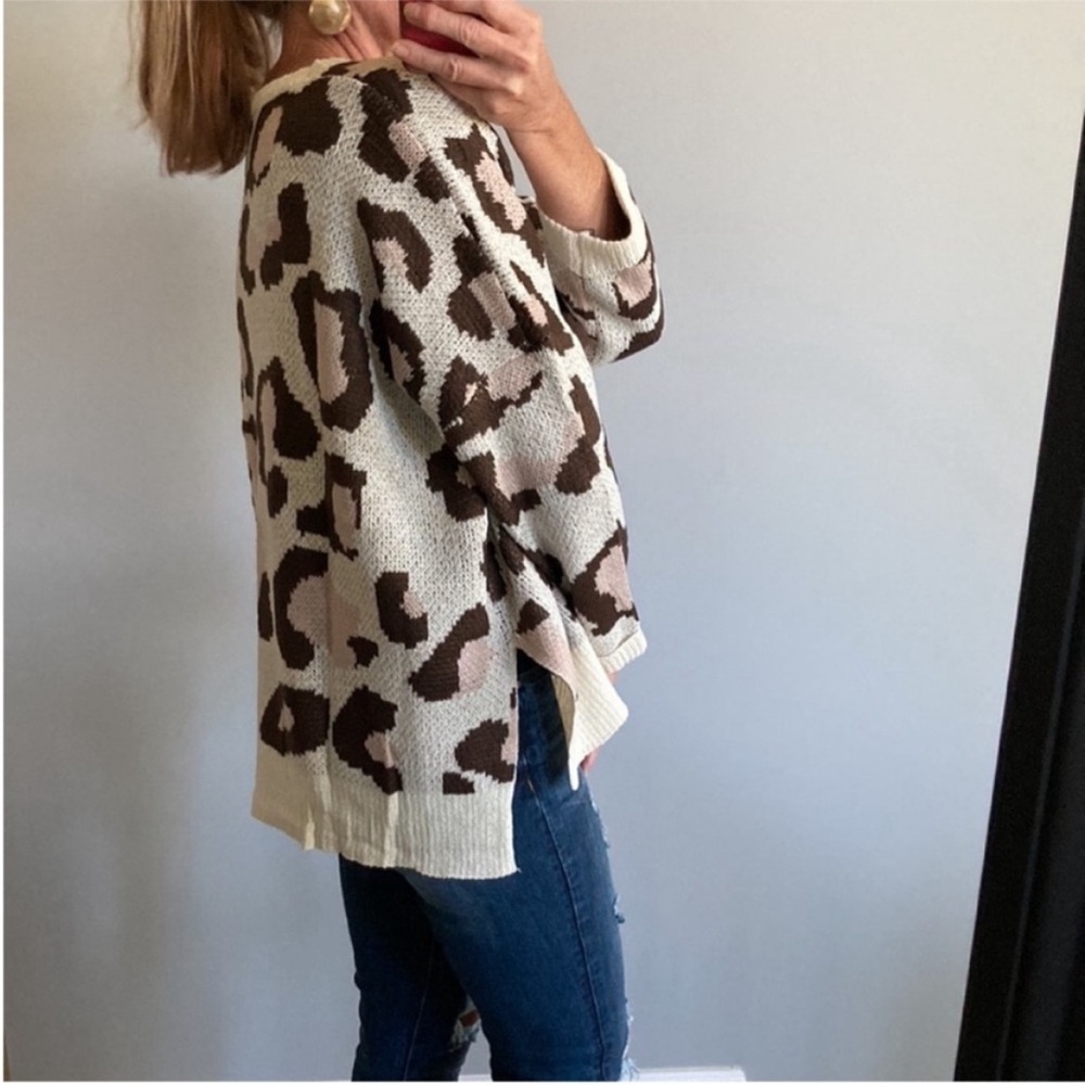 Animal Print Dolman Sleeve Oversized Fit Sweater - Picture 5 of 12
